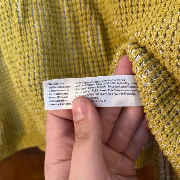 Eileen Fisher Organic Cotton Blend Hooded Sweater Womens Yellow Size Medium Knit - Picture 3 of 4